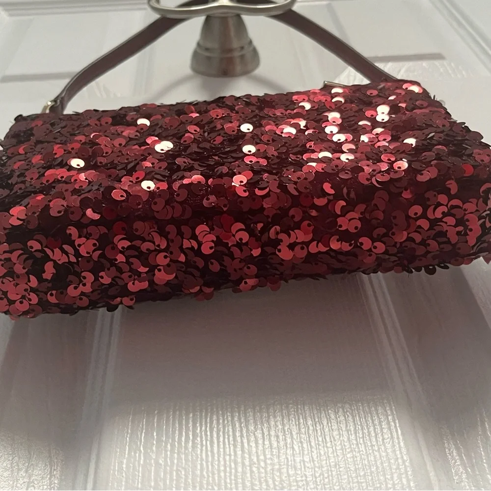 Kate Spade NY Kiki Sequin Fabric Convertible Bag Purse Wristlet Deep Berry New - Picture 9 of 16